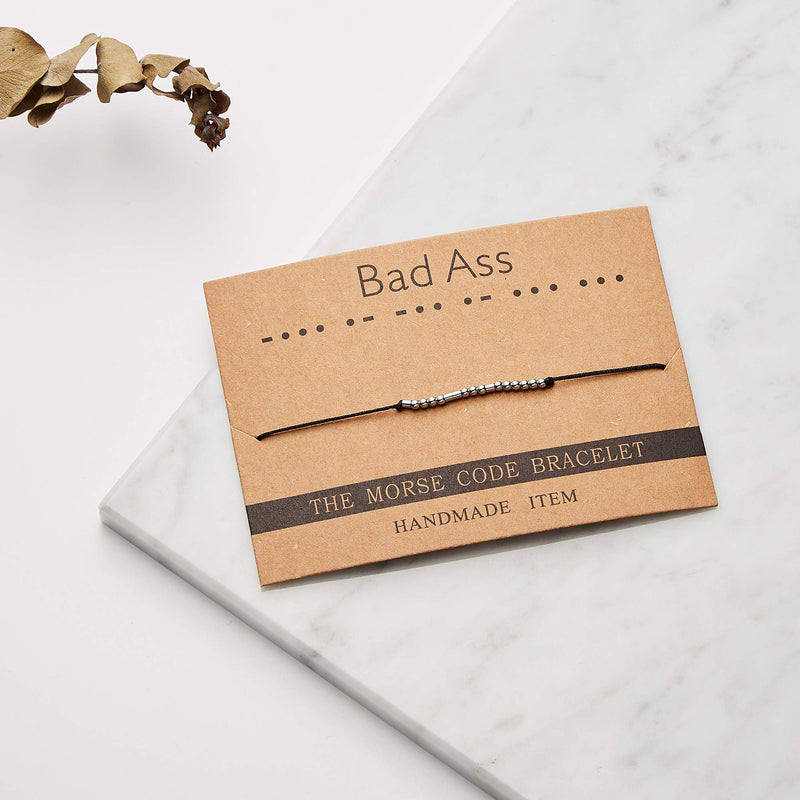 [Australia] - Ldurian Morse Code Bracelet, Morris Jewelry for Women Men, Secret Message Gift, Cord with Beads, Inspirational Gift for Bestie, Present for Her Him (Friend, Love, Fvck Off, Ohana, Journey) 01 Badass 
