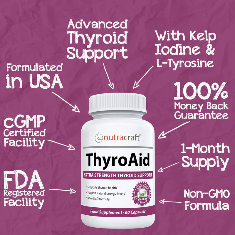 [Australia] - ThyroAid #1 Thyroid Support Supplement | Premium Thyroid Formula & Energy Support with Kelp, Iodine, Ashwagandha, Selenium, B12, Copper & More | 1 Month Supply (Non-GMO) 