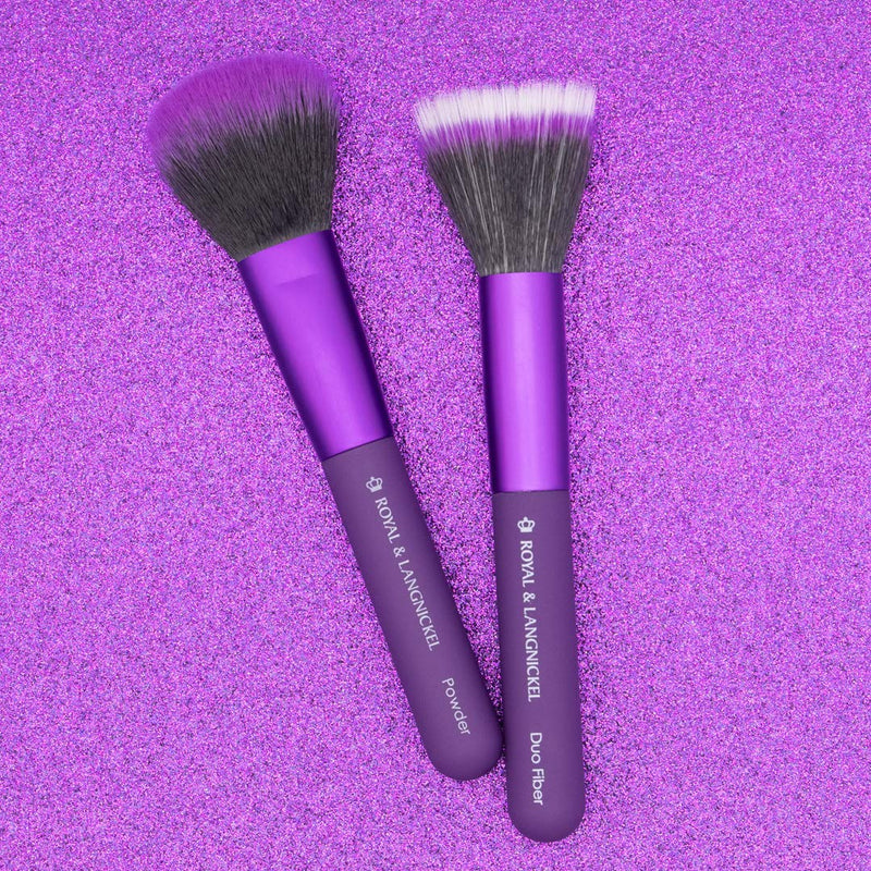 [Australia] - MODA Travel Size EZGlam Duo Flawless Face 2pc Makeup Brush Set Includes - Duo Fiber and Powder Brushes, Purple 