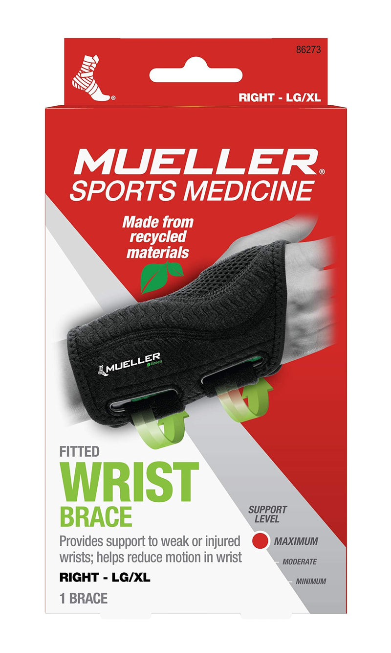 [Australia] - MUELLER Green Fitted Wrist Brace, Right Hand, Black, Large/XL (8-10) Large/X-Large (Pack of 1) 