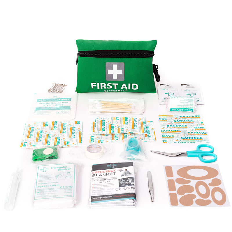 [Australia] - Mini First Aid Kit, 92 Pieces Small First Aid Kit - Includes Emergency Foil Blanket, Scissors for Travel, Home, Office, Vehicle, Camping, Workplace & Outdoor (Green) 