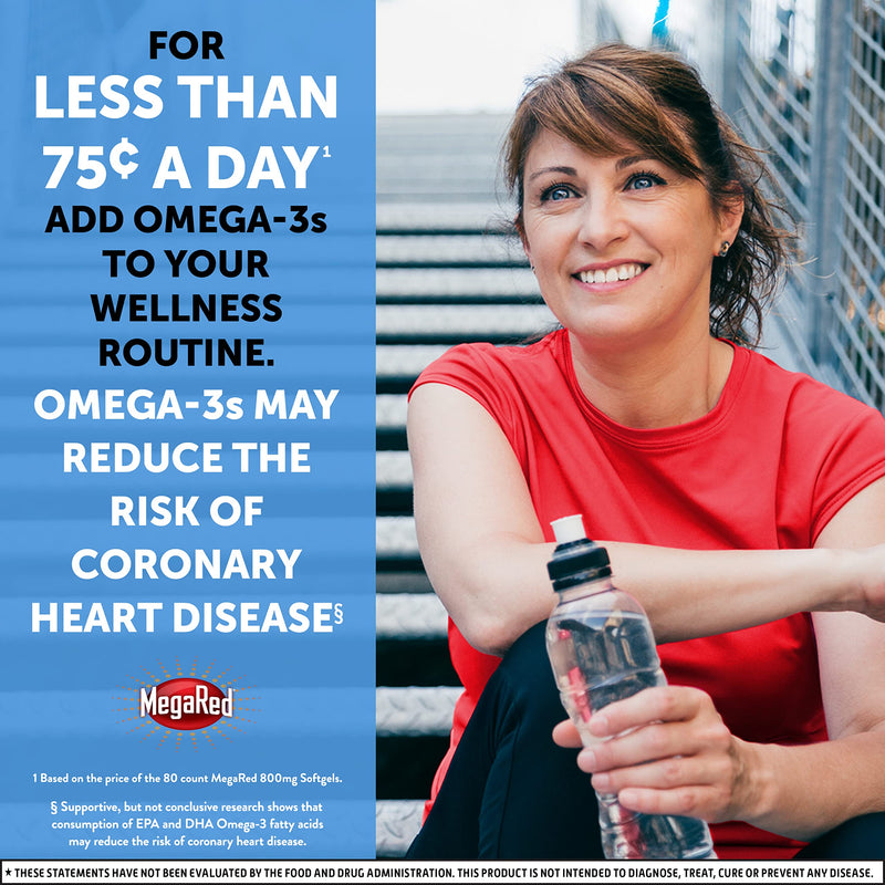 [Australia] - Omega 3 Fish Oil Supplement 800mg (per Serving), MegaRed Advanced 6X Absorption EPA & DHA Omega 3 Fatty Acid Softgels (80cnt Box), Phopholipids, Supports Brain Eye Joint & Heart Health 80 Count (Pack of 1) 