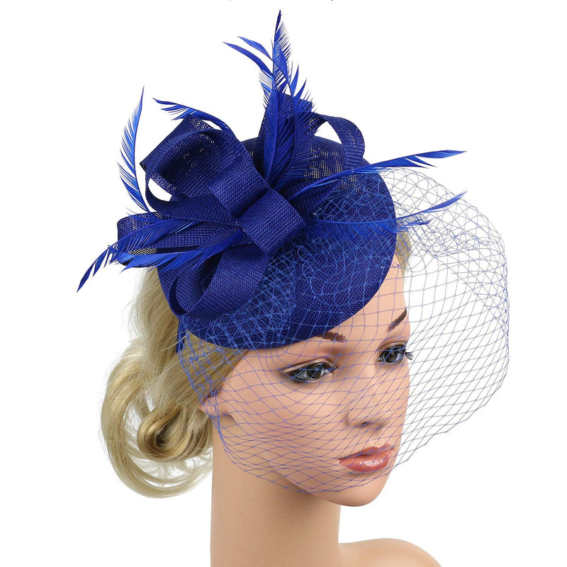 [Australia] - BABEYOND Women's Pillbox Fascinators Hat Headband Tea Party Fascinator Hat Veil Kentucky Derby Hat for Cocktail Blue 