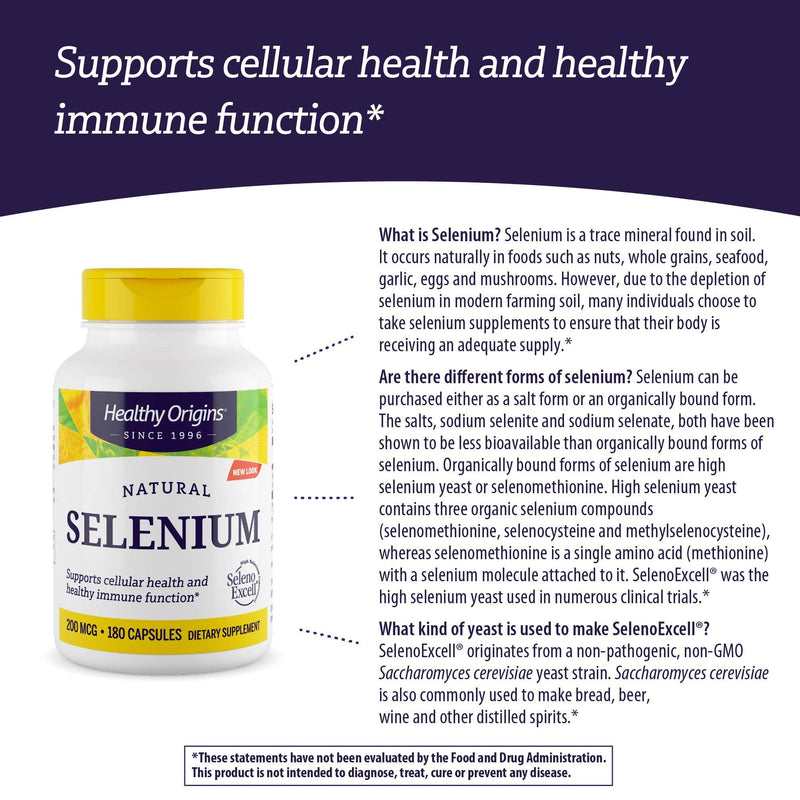 [Australia] - Healthy Origins Selenium Seleno Excel No Fillers 200 MCG, 180 Count, White 