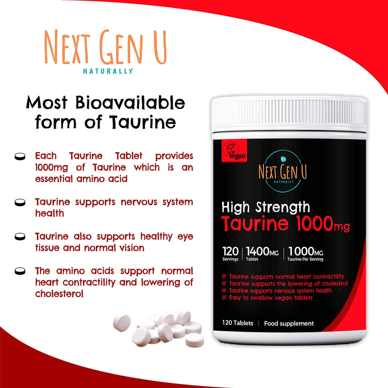 [Australia] - Taurine 1000mg Tablets – 120 High Strength Vegan Taurine Tablets | Promote Optimal Absorption and Assimilation | Supports Nervous System & Visual Functions | Additives Gluten Free 