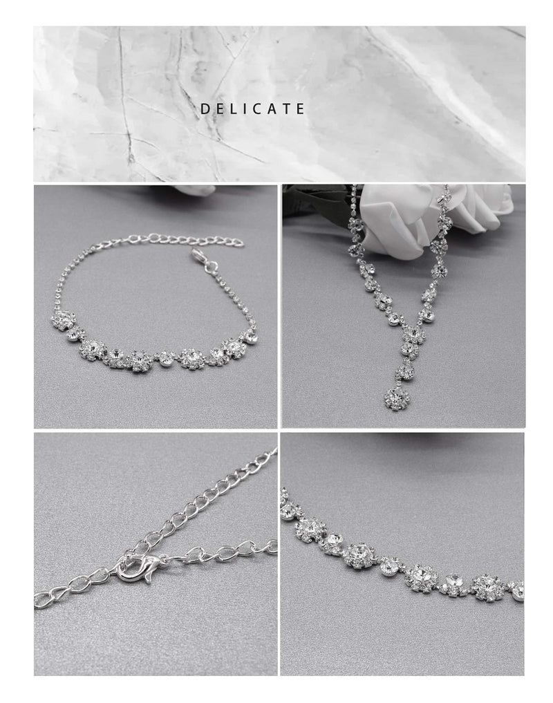 [Australia] - UDORA Crystals Necklace Earrings Bracelet Wedding Jewelry Set for Bride Bridesmaids Silver 