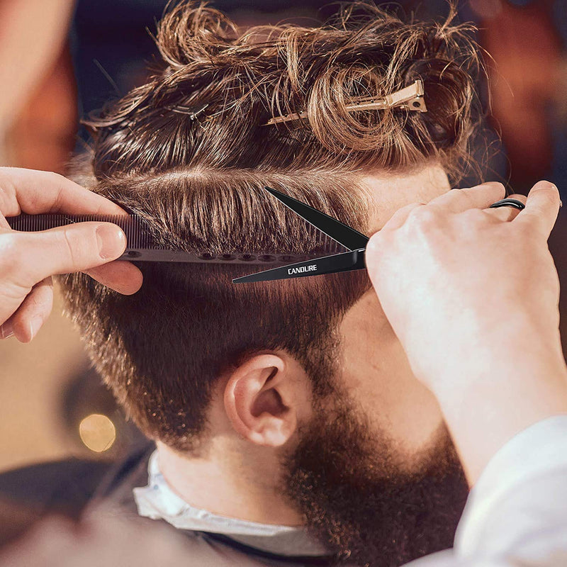 [Australia] - Candure Hairdressing Cutting Scissors Barber and Thinning Salon Shears Set 5.5 inch Deep Black 5.5" 