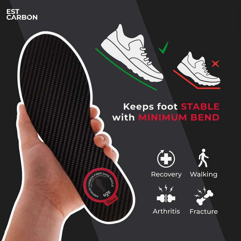 [Australia] - Recovery Carbon Fiber Insole, 1Piece, Shoe Insert, Very Rigid Ortho Foot Support Best for Arthritis, Sesamoiditis, Toe Fracture - Trauma - Alternative to Post Op Shoe - 278mm, EU44, 10.94 Inch 10.94 Inch, should fit Men's Size 12 
