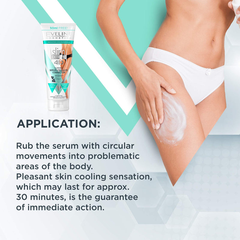 [Australia] - Eveline Cosmetics Slim Extreme 4D Concentrated Cellulite Slimming Hot Cream Fast Fat Burning Serum | 250 ml | Stretch Marks Reduction | Flat Belly, Slim Legs, Abdomen, Arms | Cooling Effect 