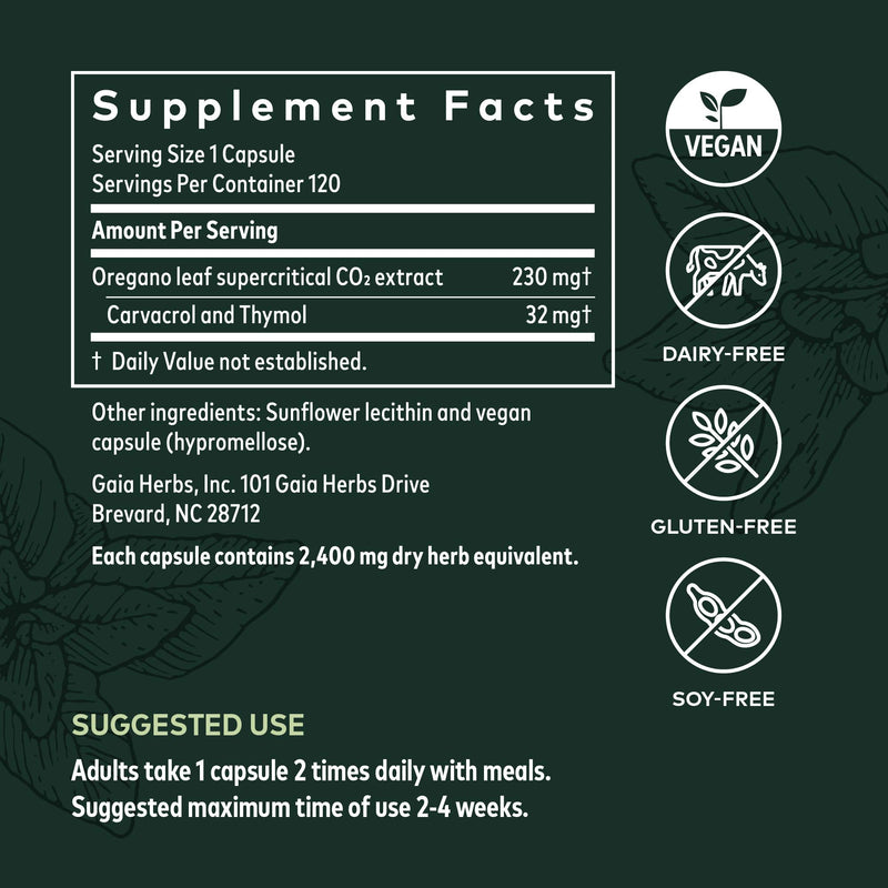 [Australia] - Gaia Herbs Oil of Oregano - Immune and Antioxidant Support Supplement to Help Sustain Overall Well-Being - with Oregano Oil, Carvacrol, and Thymol - 120 Vegan Liquid Phyto-Capsules (60-Day Supply) 120 Count (Pack of 1) Standard Packaging 