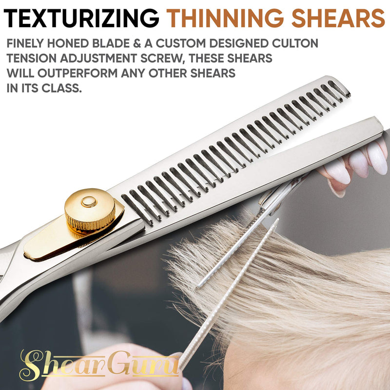 [Australia] - ShearGuru Professional Barber/Salon Scissor Hair Cutting Set - 6.5"-Straight Edge Razor Sharp Scissor + Texturizing Thinning Shears Styling Hair for Women Men, Plus Bonus Faux Leather Case Barber Scissors 