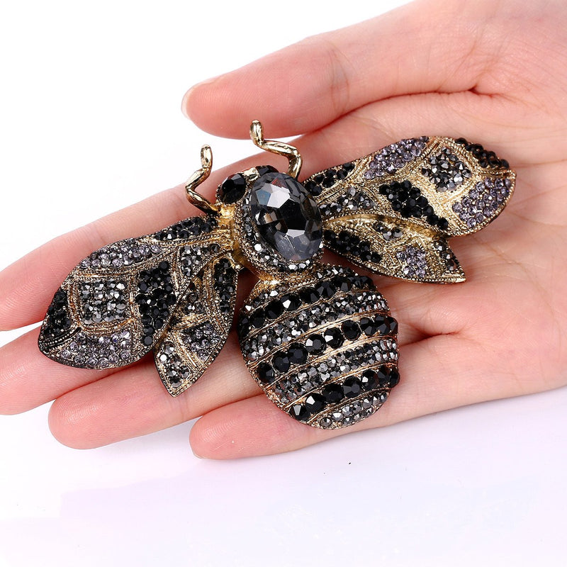 [Australia] - EVER FAITH Rhinestone Crystal Honeybee Insect Brooch Gold-Tone Black 