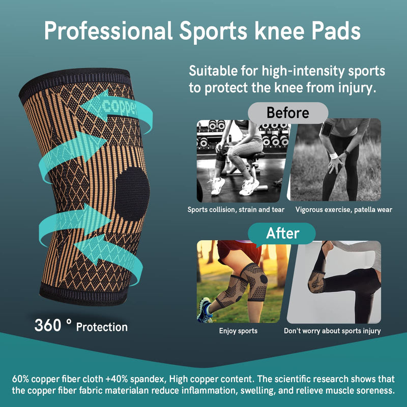 [Australia] - (1 Pair) Copper Knee Brace for Women & Men- Copper Knee Braces for Knee Pain and Support - Copper Ions Fiber Compression Knee Sleeve Grade for Running, Meniscus Tear, ACL, Joint Pain Relief Medium black yellow 