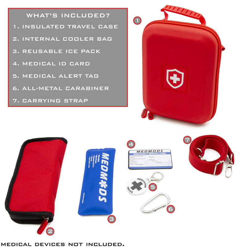 [Australia] - MEDMODS Insulin Cooler Travel Case and Insulated Diabetes Bag with Ice Pack, ID Card, Medical Alert Tag & Shoulder Strap - Protective Insulin Pen Case for Diabetic Medication & Essentials, Case Only 