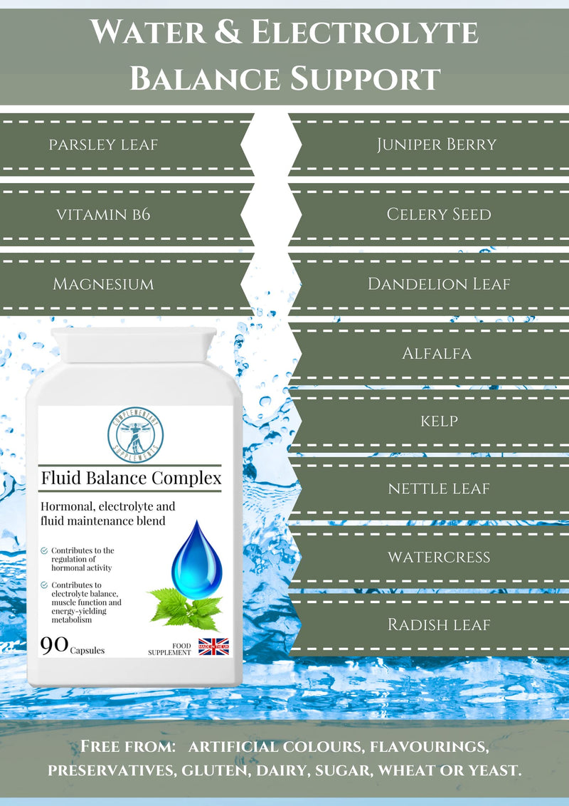 [Australia] - Complementary Supplements | Fluid Balance Complex | Hormonal, Electrolyte & Fluid Management Blend | Juniper Berry | Alfalfa | Kelp | Dandelion | Parsley | Magnesium | Vegan | 90 Capsules 