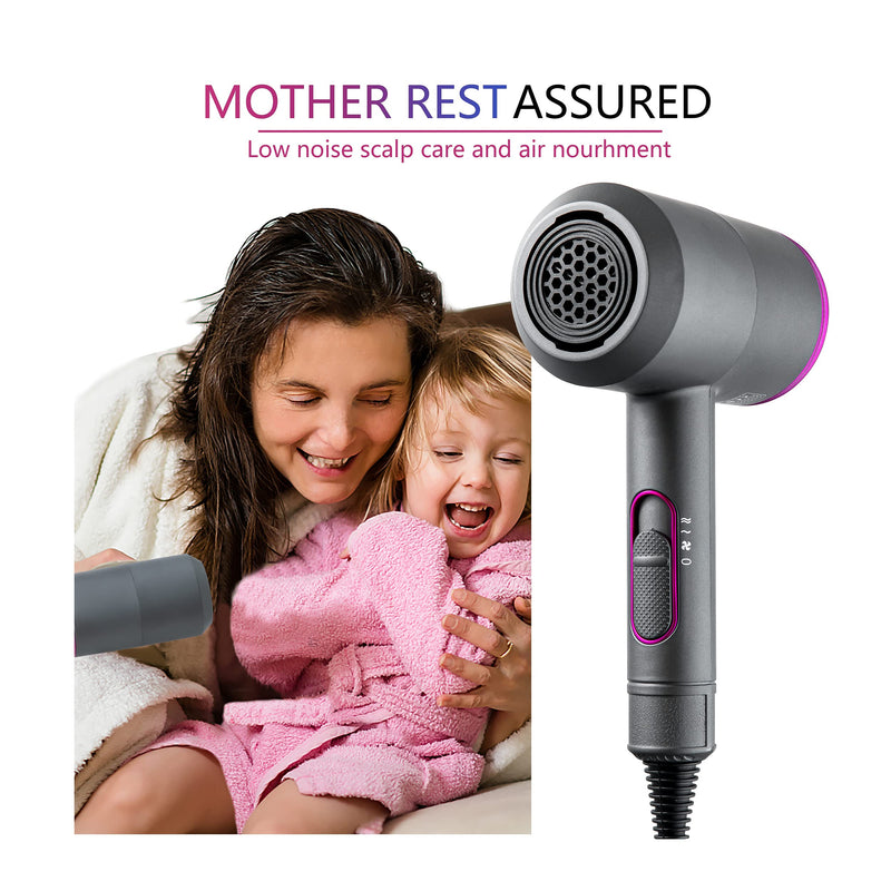 [Australia] - Jooayou Professional Hair Dryer 2000W Fast Dry Negative Ions Hair Blow Temperature Hairdryer with Diffuser Hairdryer with 2 Speeds, 3 Heating and Cool Button Iron Grey & Rose Red 