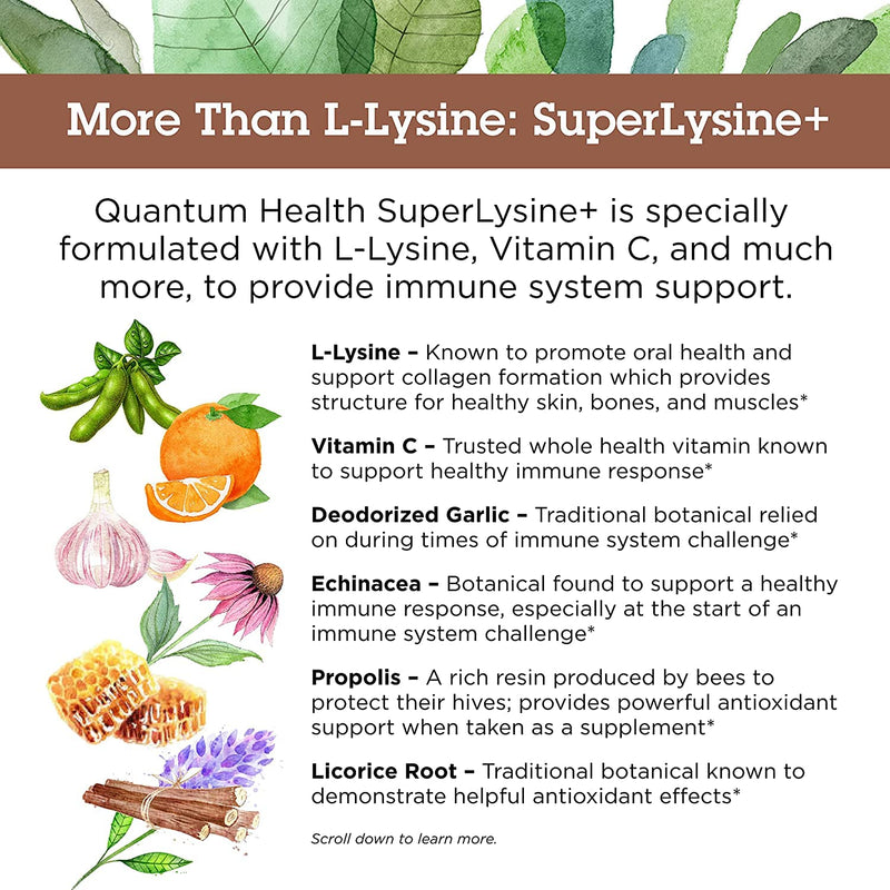 [Australia] - Quantum Health Super Lysine+ / Advanced Formula Lysine+ Immune Support with Vitamin C, Echinacea, Licorice, Propolis, Odorless Garlic (180 Tablets), Packaging may vary 