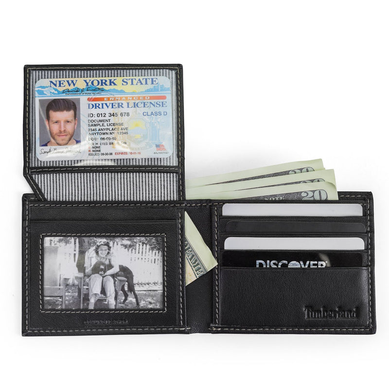 [Australia] - Timberland Men's Leather Wallet with Attached Flip Pocket Black (Blix) 