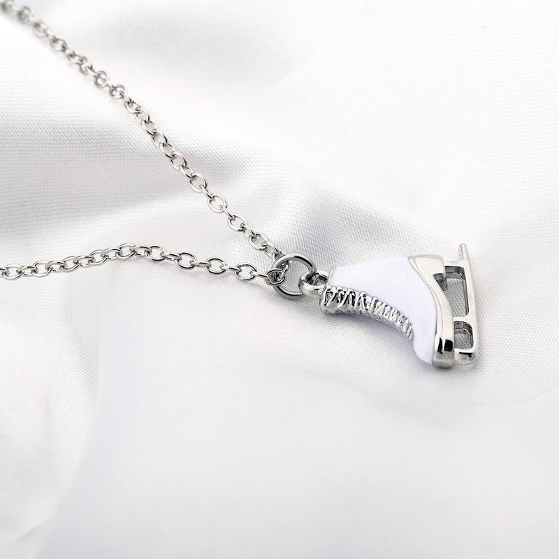 [Australia] - FUSTMW Skater Necklace Ice Skate Necklace White Enameled Figure Skating Pendant Team Sport Skater Jewelry Skate Lover Gift silver 