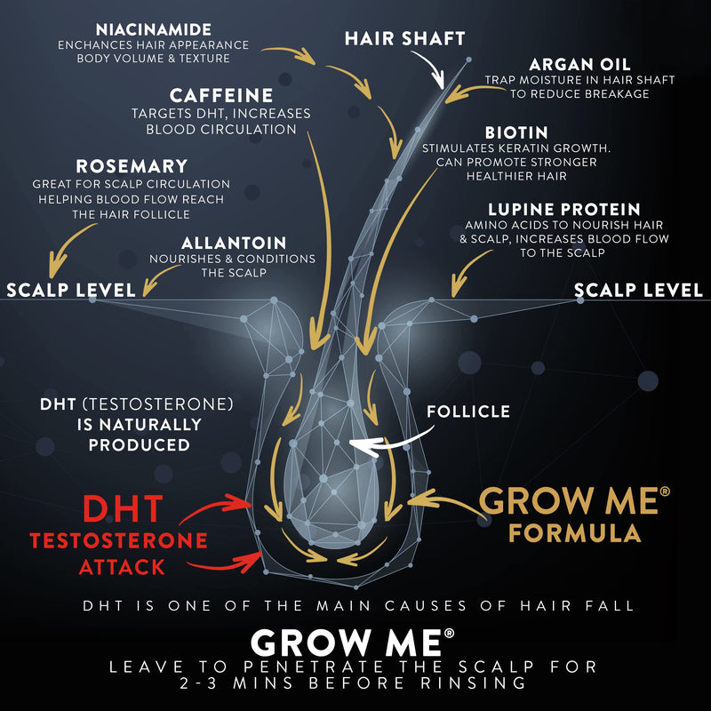 [Australia] - Grow Me® Hair Growth Shampoo - Not just a Caffeine Shampoo we include Biotin, Argan Oil, Rosemary, Niacinamide. Hair Thickening Treatment for Women & Men with progressed thinning. 