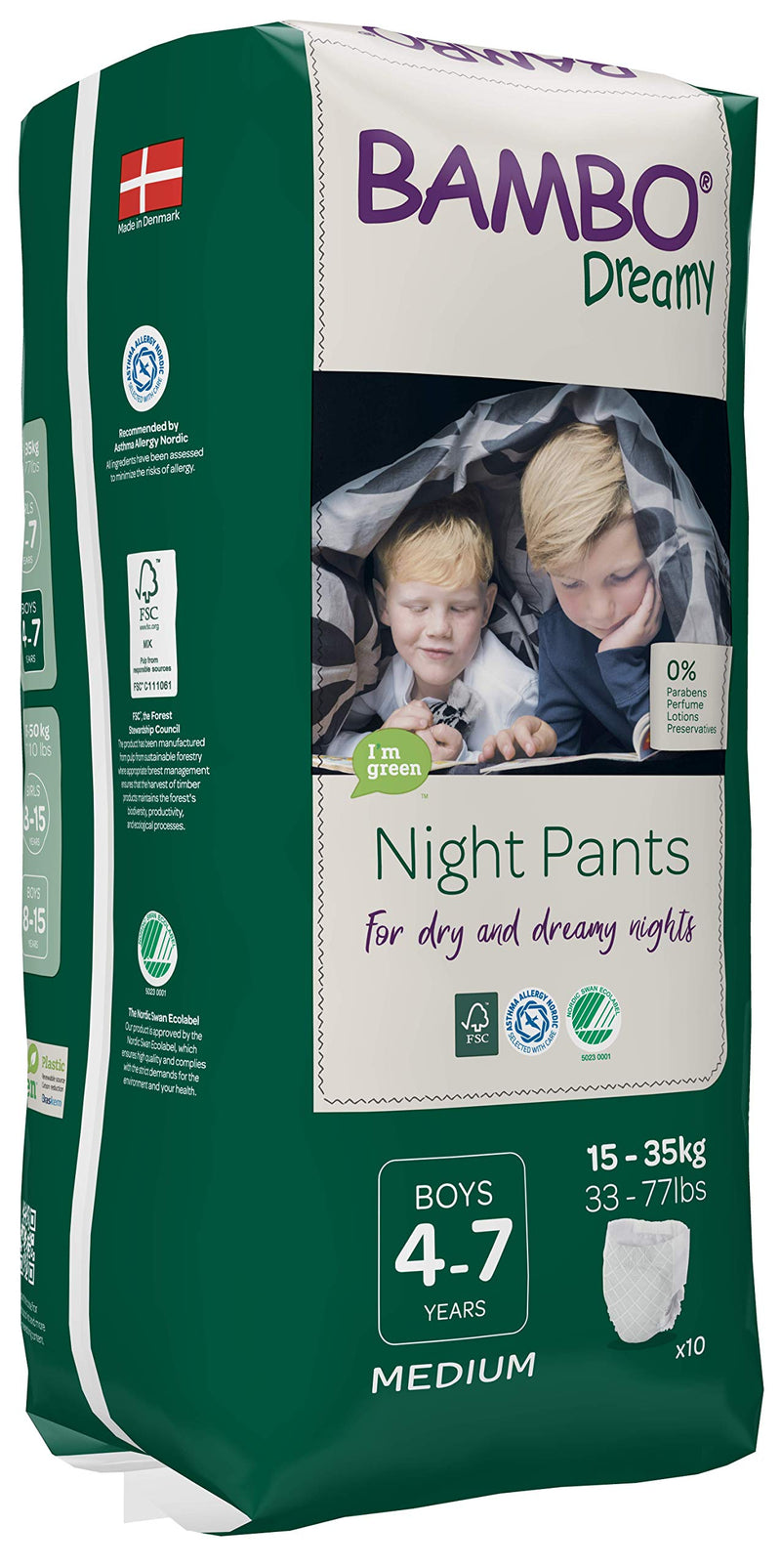 [Australia] - Bambo Nature Dreamy Boy Premium Night Pants, Aged 4-7 Size Medium (33-77 lb/15-35 kg) Pack of 10, 1000018875 10 Count (Pack of 1) 
