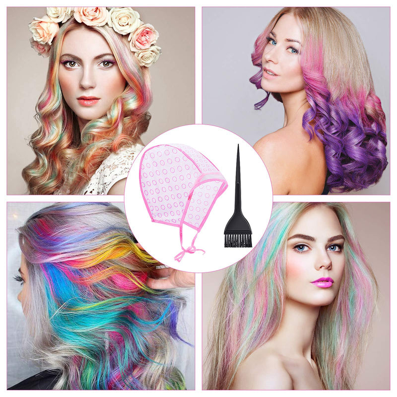 [Australia] - Hair Highlighting Cap Disposable Tipping Cap with hair colouring Brush and Hooks for Women Hair Dyeing (Pink) Pink 