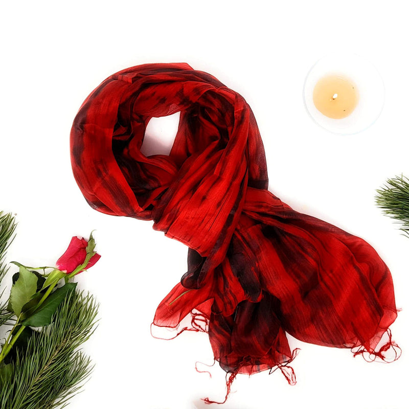 [Australia] - 100% Silk Scarf Hand Painted Red and Black 