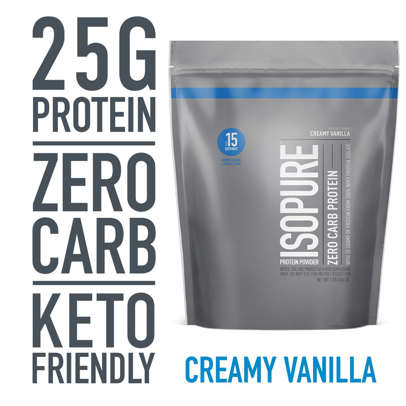 [Australia] - Isopure Zero Carb, Vitamin C and Zinc for Immune Support, 25g Protein, Keto Friendly Protein Powder, 100% Whey Protein Isolate, Flavor: Creamy Vanilla, 1 Pound (Packaging May Vary) 1 Pound (Pack of 1) 