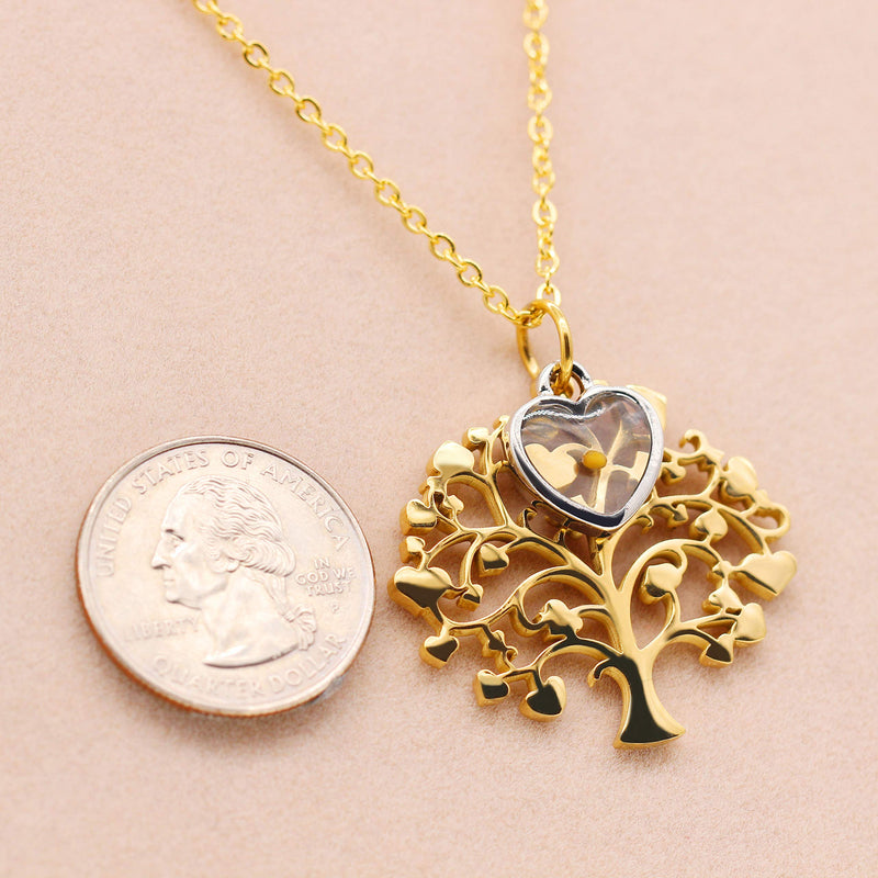 [Australia] - Uloveido Stainless Steel Family Tree of Life Charms Necklace Mustard Seed Pendant Necklaces Jewelry Gifts for Women Teen-Girls Mom Grandma Y637 Gold-Heart 