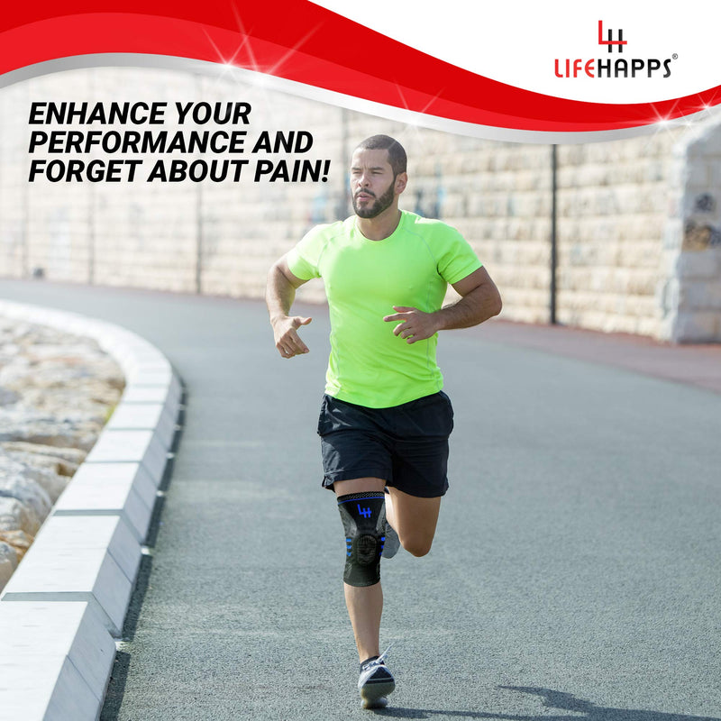 [Australia] - Active Relief Knee Brace by Lifehapps - Patella Knee Support Compression Sleeve with Side Stabilizers for Arthritis Joint Pain, Meniscus Tears, ACL, MCL Injuries, Exercise, Running Medium Black 