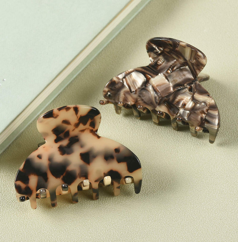 [Australia] - 2PCS Medium Claw Hair Clips,Tortoise Shell Hair Claw Clips,Elegant French Design Celluloid Hair Jaw Clip Grip for Women Ivory Tokyo,Onyx 