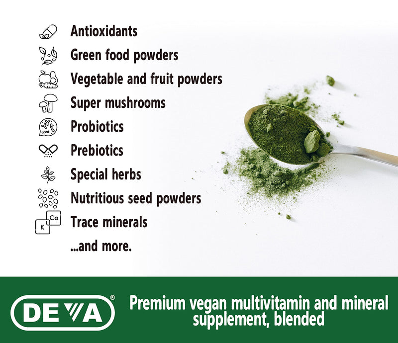 [Australia] - Deva Tuba Prime Vegan Multivitamin - High-Potency Vitamin and Mineral Dietary Supplement - Antioxidants, Fruit and Vegetable Blend, Super Mushrooms, Probiotics, Prebiotics, Seeds, Herbs - 90 Tablets Premium-Multivitamin 