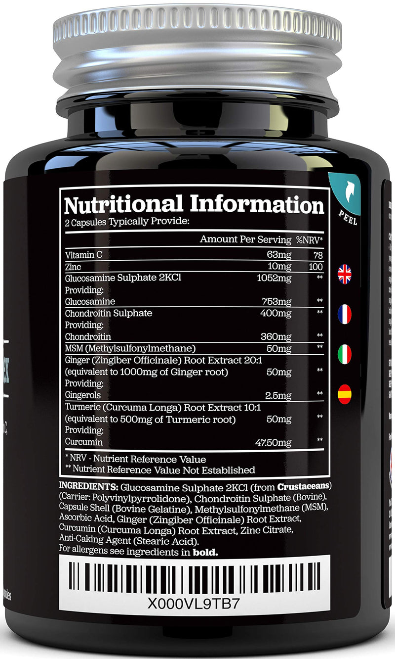 [Australia] - Glucosamine and Chondroitin, MSM, Vitamin C, Ginger, Turmeric Curcumin & Zinc | 90 Glucosamine Sulphate Capsules | Platinum Series by Nu U Nutrition Made in The UK 