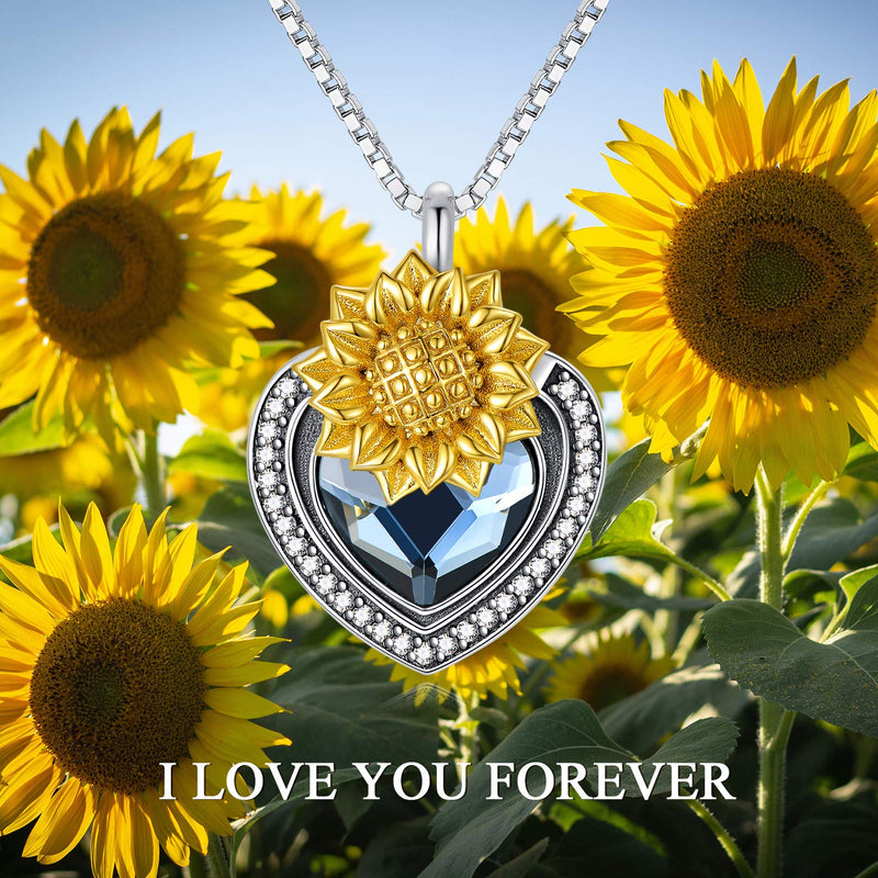 [Australia] - AOBOCO Cremation Jewelry 925 Sterling Silver Heart Flower Butterfly Urn Necklace for Ashes, Cremation Keepsake Necklace Embellished with Austrian Crystal, Women Memorial Jewelry 03_Sunflower Urn Necklace 