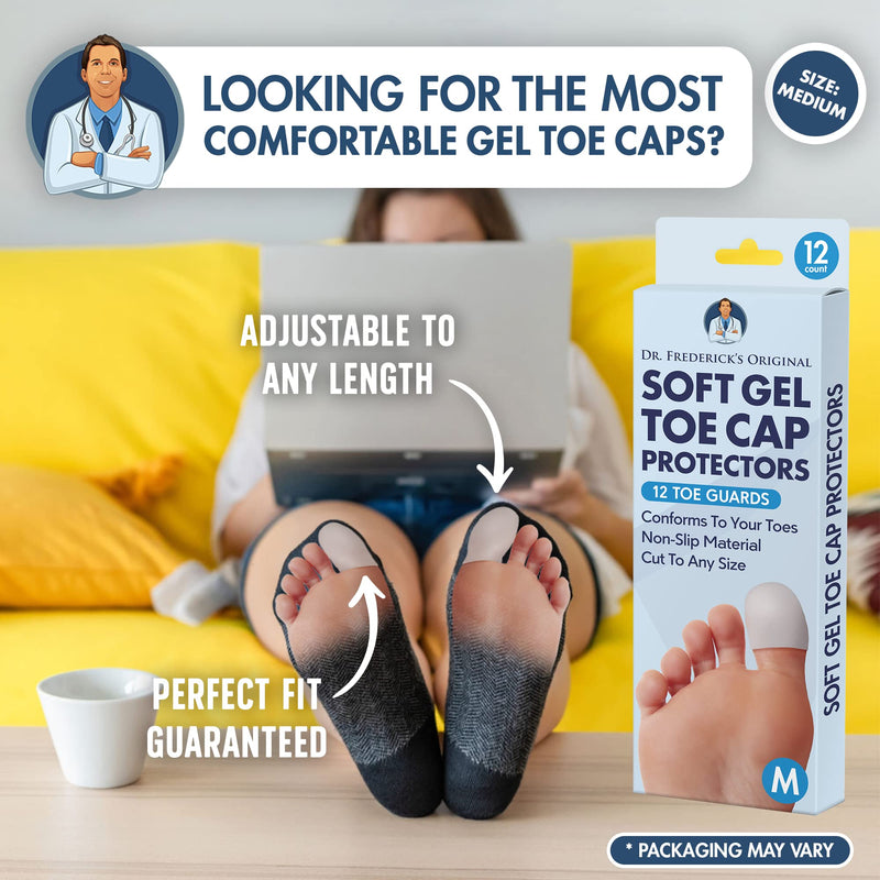 [Australia] - Dr. Frederick's Original Soft Gel Toe Protectors - 12 Pieces - Cushioning Toe Caps - Medium Medium (12 Count) 