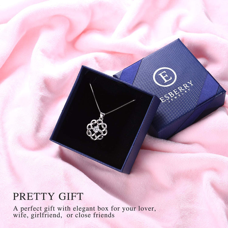 [Australia] - Esberry ✦Gifts for Christmas✦18K Gold Plated 925 Sterling Silver CZ Simulated Diamond Vintage Celtic Knot Pendant Necklace Cubic Zirconia Pendant with Necklaces for Girls and Women White Gold-1 