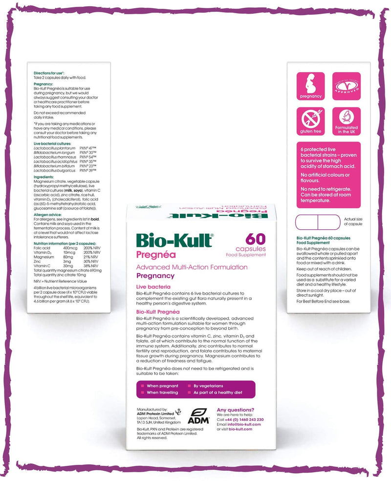 [Australia] - Bio-Kult Pregnéa - A Pregnancy Supplement for Prenatal, Pregnancy & Postnatal Support with Folic Acid, Vitamin D, Magnesium, Zinc, Vitamin C + 6 Strains of Live Bacteria, 60 Capsules 