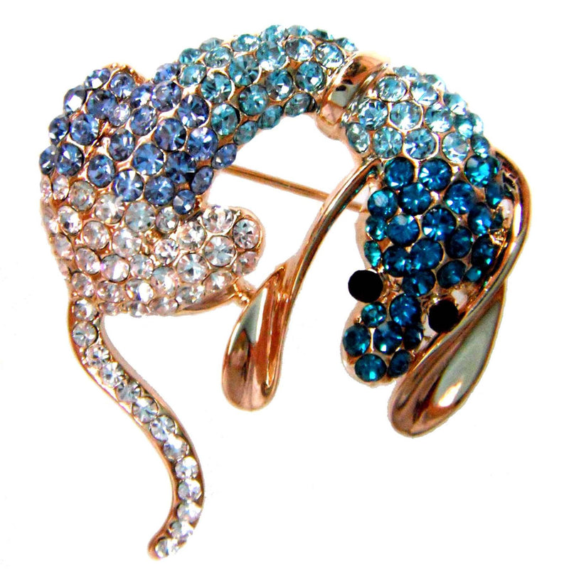 [Australia] - Navachi 18k Gold Plated Crystal Dachshunds Dog Brooch Pin Blue 
