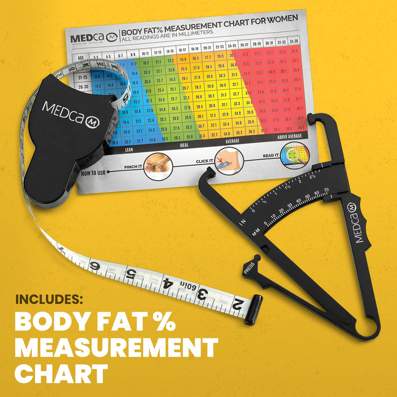 [Australia] - Body Fat Caliper and Measuring Tape for Body - Skinfold Calipers and Body Fat Tape Measure Tool for Accurately Measuring BMI Skin Fold Fitness and Weight-Loss, (Black) 