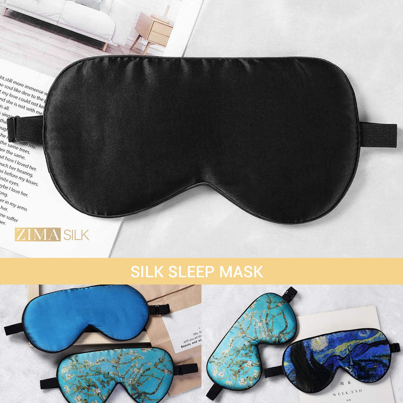[Australia] - ZIMASILK 100% Natural Silk Eye Mask Blindfold ,Adjustable Super-Smooth Soft Sleep Eye Mask for Sleeping with Bag(Black) Black 