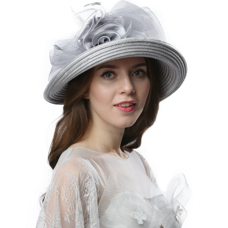 [Australia] - Janey&Rubbins Women Kentucky Derby Church Wedding Fascinators Cloche Bucket Bowler Hat Silver 