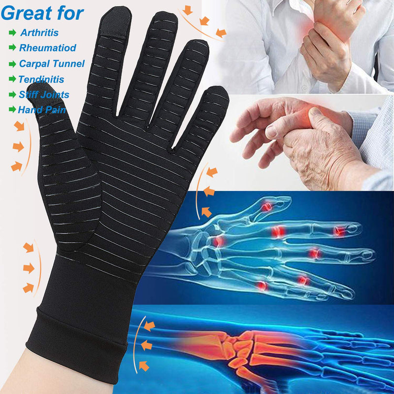 [Australia] - 2 Pairs Copper Arthritis Gloves, Touch Screen Compression Gloves for Men Women, Full Finger Carpal Tunnel Glove for Typing, Hand Pain, RSI, Support Wrist and Hand Joint (Black, Small (2 Pairs)) Black Small (2 Pairs) 