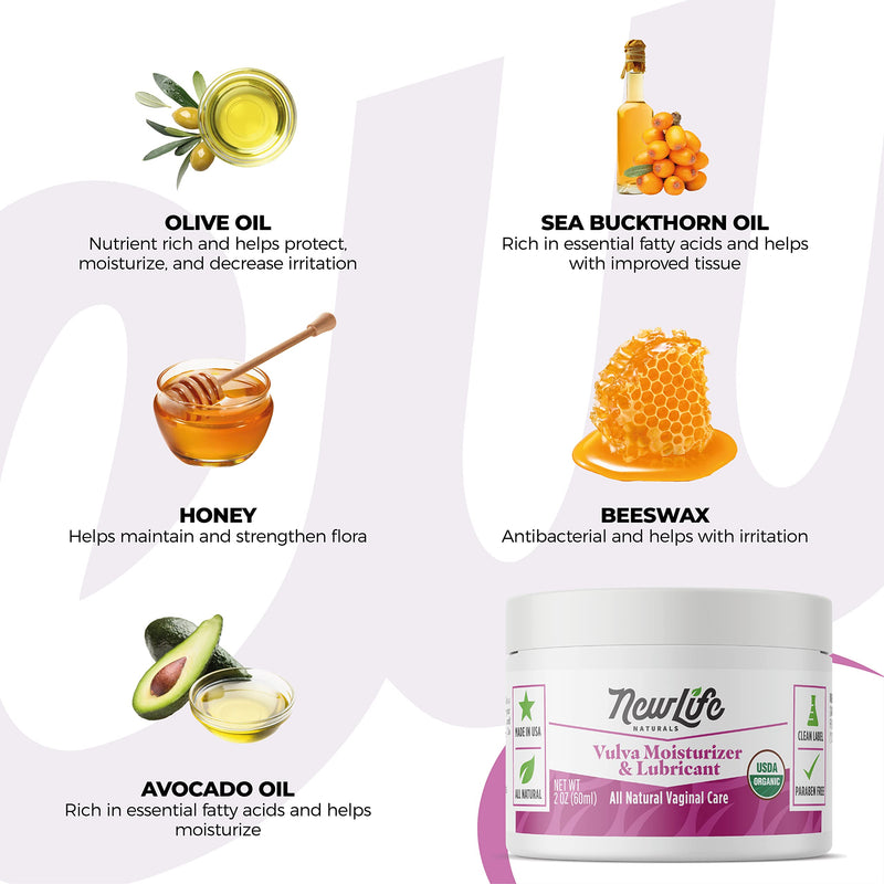[Australia] - NewLife Naturals USDA Certified Organic Vulva Balm Cream Vaginal Moisturizer Menopause Support - Itching Dryness Irritation - Estrogen Free Intimate Feminine Care - 2 Oz 