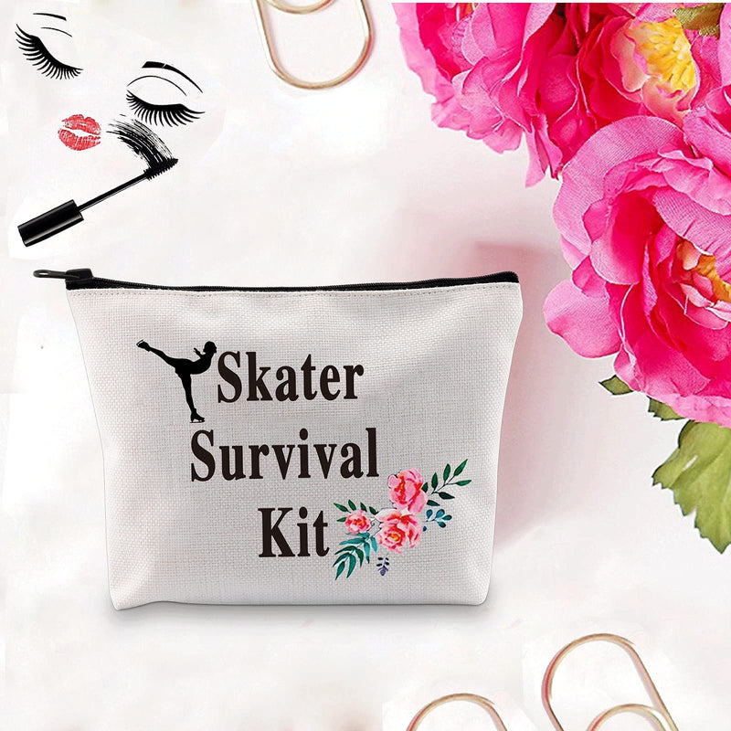 [Australia] - PXTIDY Skater Survival Kit Skating Cosmetics Bag Figure Skater Gift for Girl Women Ice Skate Makeup Zipper Pouch Skater Graduation Gift (Beige) Beige 