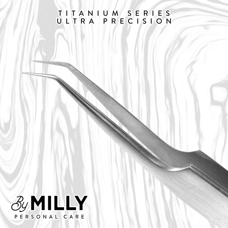 [Australia] - By MILLY Professional - Volume Eyelash Extension Tweezers - Lash Tweezers for Volume Pick-Up - Curved Precision Closure Tips - Titanium Coated Stainless Steel - 14 cm (5.5 inches) 