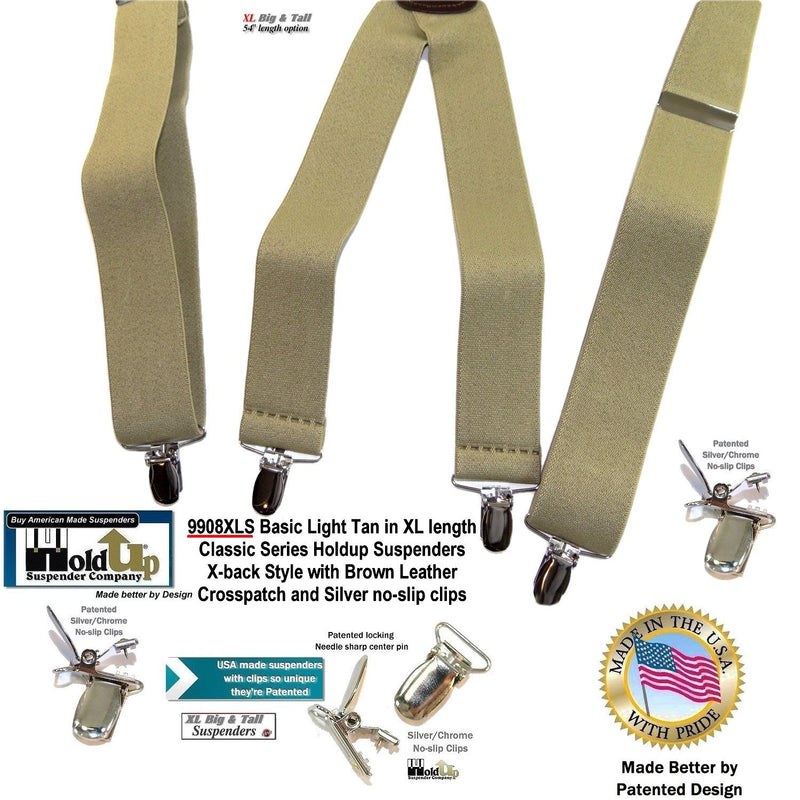 [Australia] - Holdup USA Made Classic tan XL suspender 1 1/2" wide 54" long with patented silver clips 