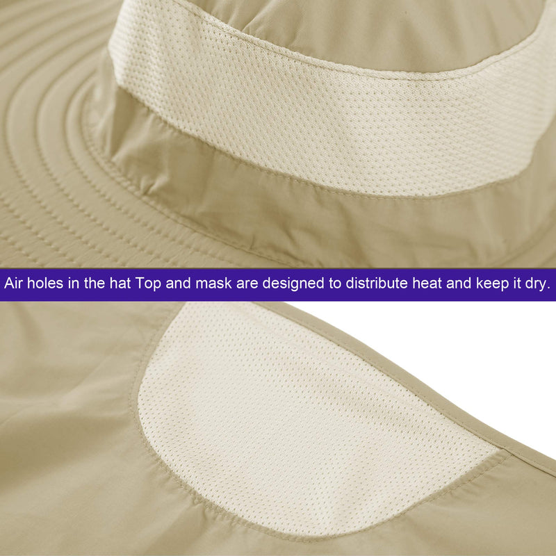 [Australia] - ZLYC Mens Outdoor Sun Protection Wide Brim Bucket Sun Hat Fishmen Cap with Neck Face Flap Khaki 