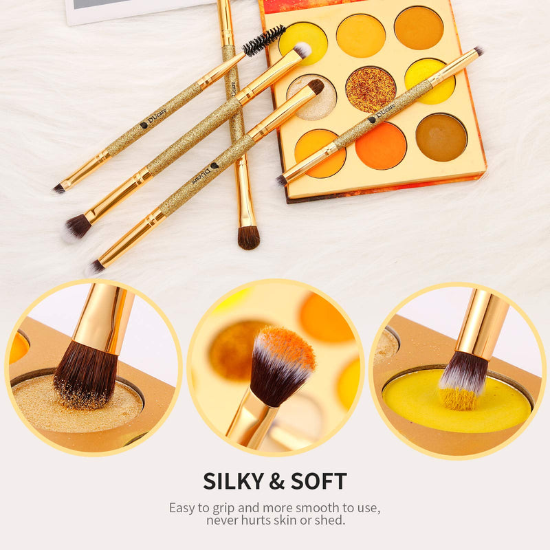 [Australia] - DUcare Eyeshadow Brush Set Duo End Eye Makeup Brushes Golden Glitter Professional Eyeshadow Brushes 5Pcs Travel Concealer Eyebrow Eyelash Eye Liners Blending B06 