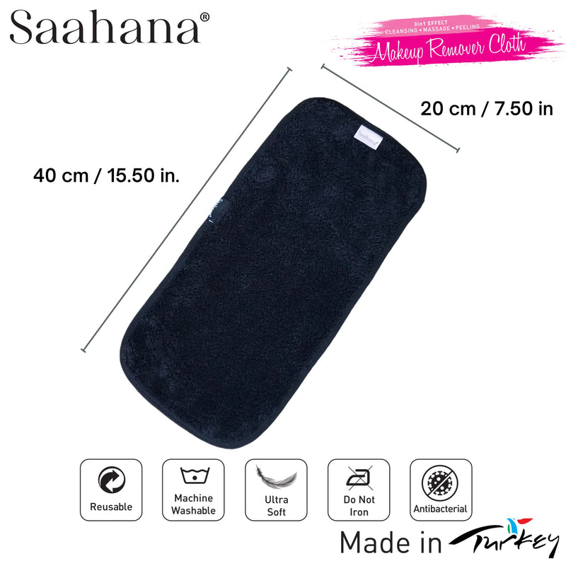 [Australia] - Saahana- Reusable Makeup Remover Cloth, Chemical Free ,Ultrasoft, Long Lasting, Machine Washable Face Cleanser , All Skin Types, Microfiber Towel ,Black Black 