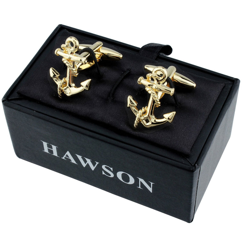 [Australia] - HAWSON Anchor Cufflinks and Shirt Studs Set for Men Gold Tone Shirt Cuff Links Set in Black Gift Box 